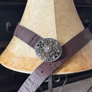 Brown Belt with Ornate Silver Buckle